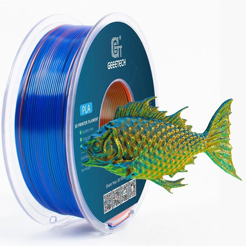 Geeetech خيوط PLA ثلاثية الألوان من نوع 3D Printer Silk، خيوط حريرية لامعة تشبه المعدن بقطر 1.75 مم ووزن 1 كجم (2.2 رطل) ، دقة أبعاد +/- 0.02 مم، ثلاثي الألوان برتقالي أزرق أخضر - Image 2